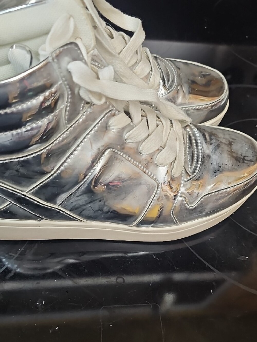 Justice Girls Metallic Silver High-Top Sneakers Size 6 - Picture 3 of 8